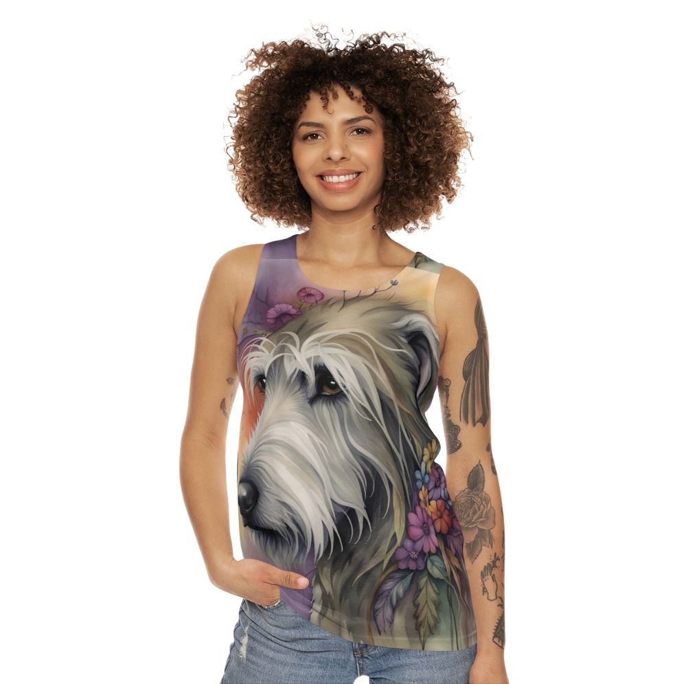 Bohemian Irish Wolfhound Floral Watercolor Tank Top - women