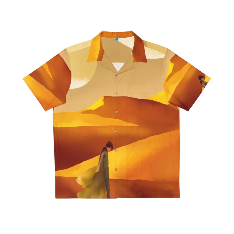 Dune movie inspired Hawaiian shirt with sandy landscape and moons