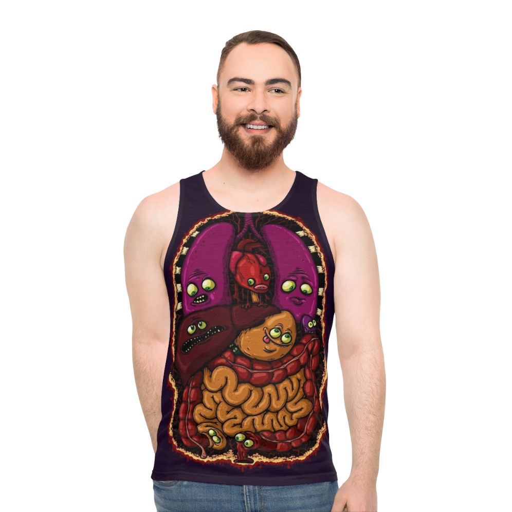 Unisex tank top featuring an anatomical design of internal organs - men