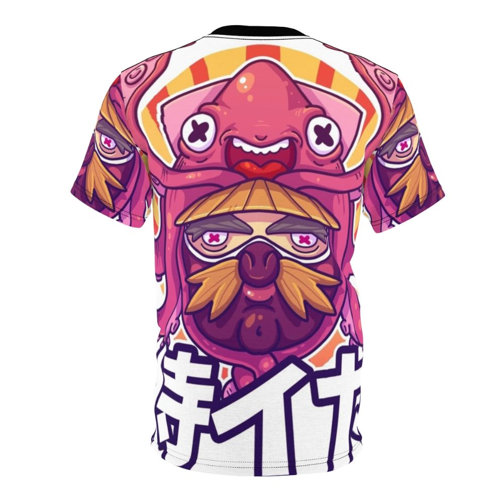 Samurai Squid Cartoon Character T-Shirt - Back