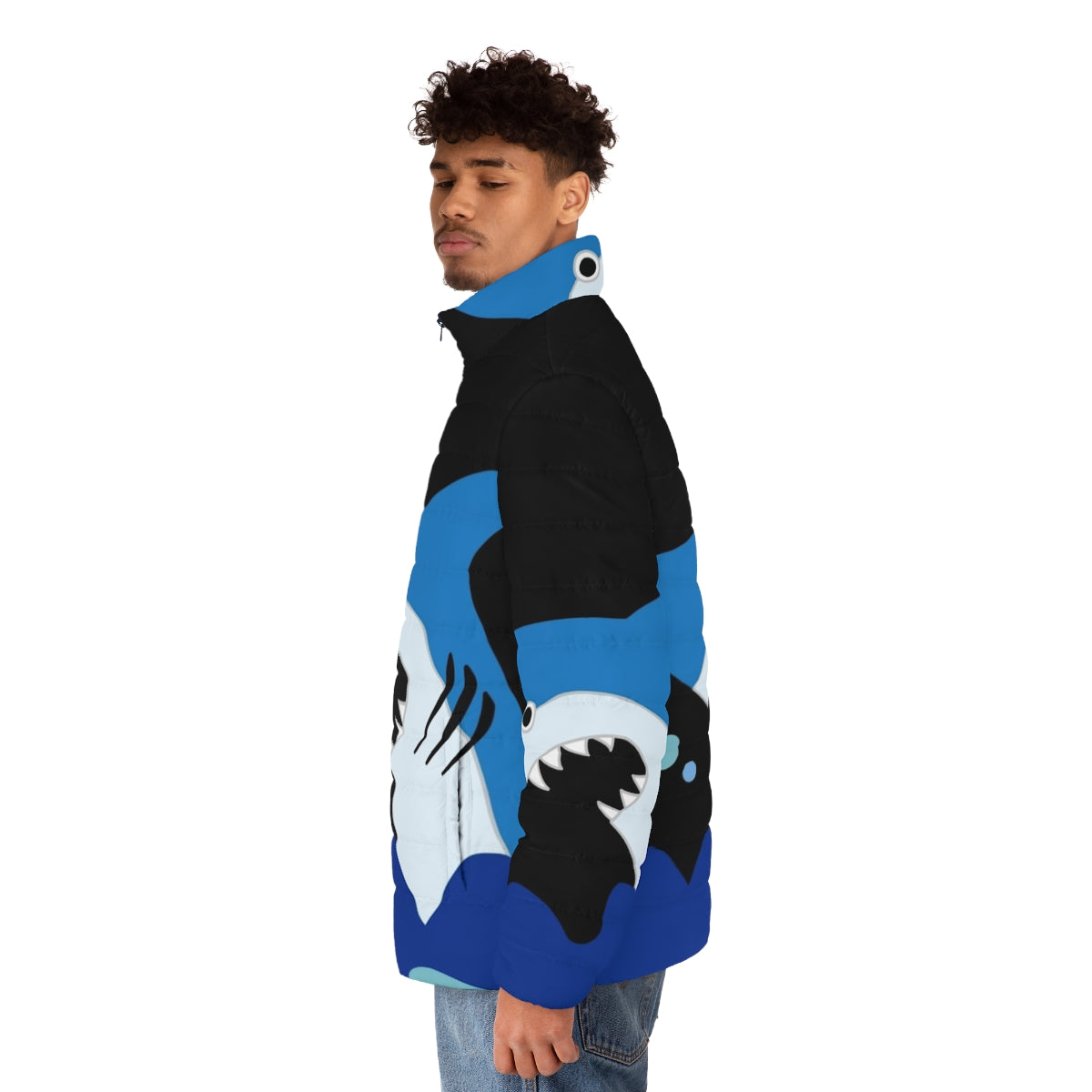 Luffy Shark Puffer Jacket with Anime-Inspired Shark Design - men side left