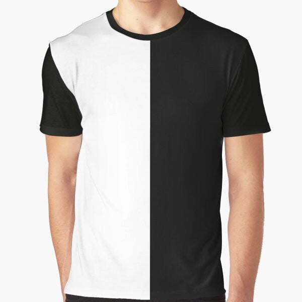 Split white and black graphic t-shirt