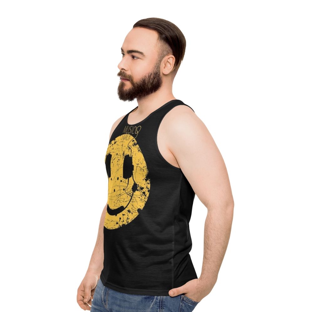 Unisex tank top with abstract music and smile design - men side