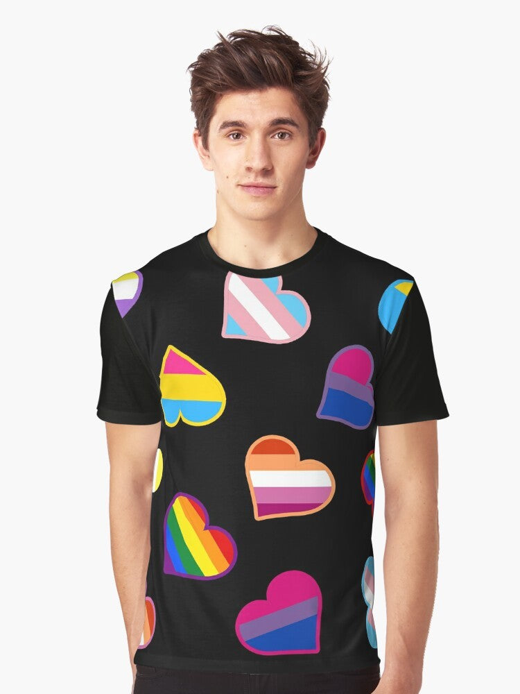 Colorful pride flags hearts design on a graphic t-shirt - Men