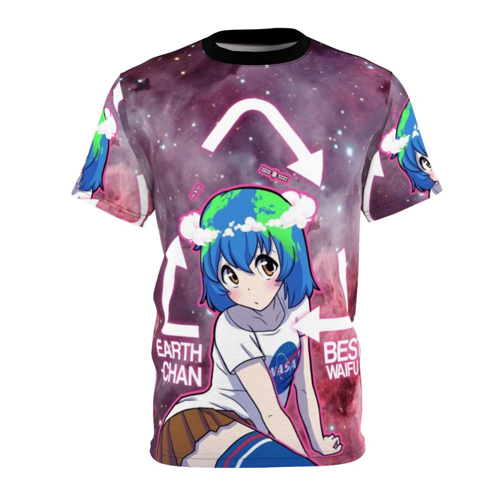 Graphic t-shirt featuring a cute anime-style illustration of the Earth planet