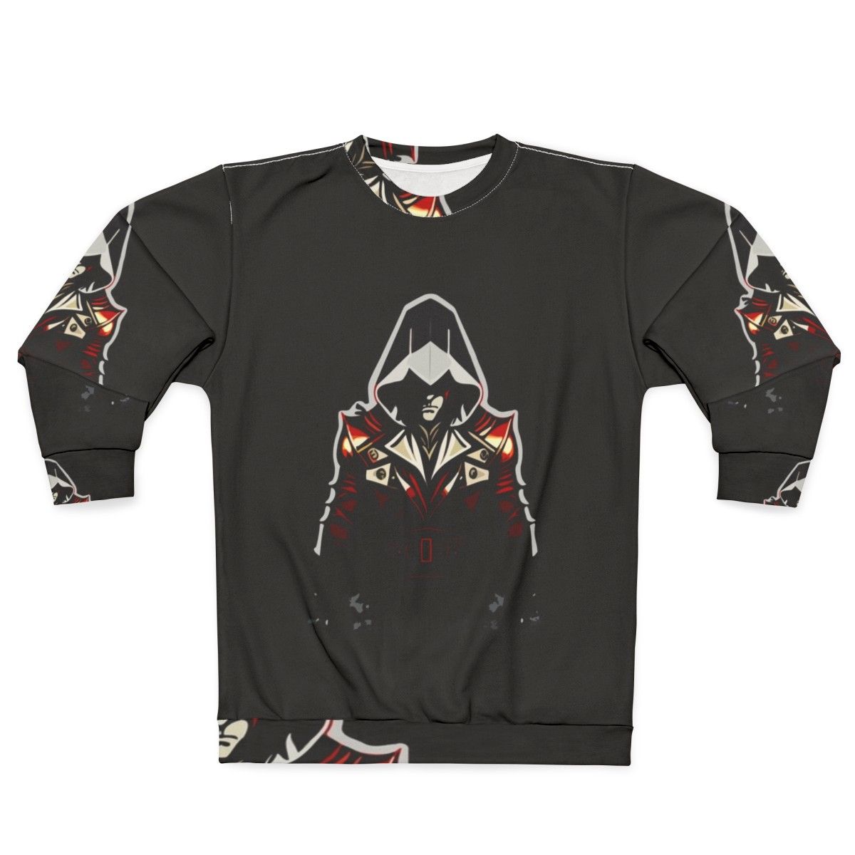 Assassins Creed inspired sweatshirt with iconic characters and stealth action design