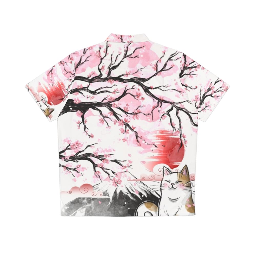 Sakura Cat Hawaiian Shirt with Japanese Cherry Blossom and Cat Design - Back