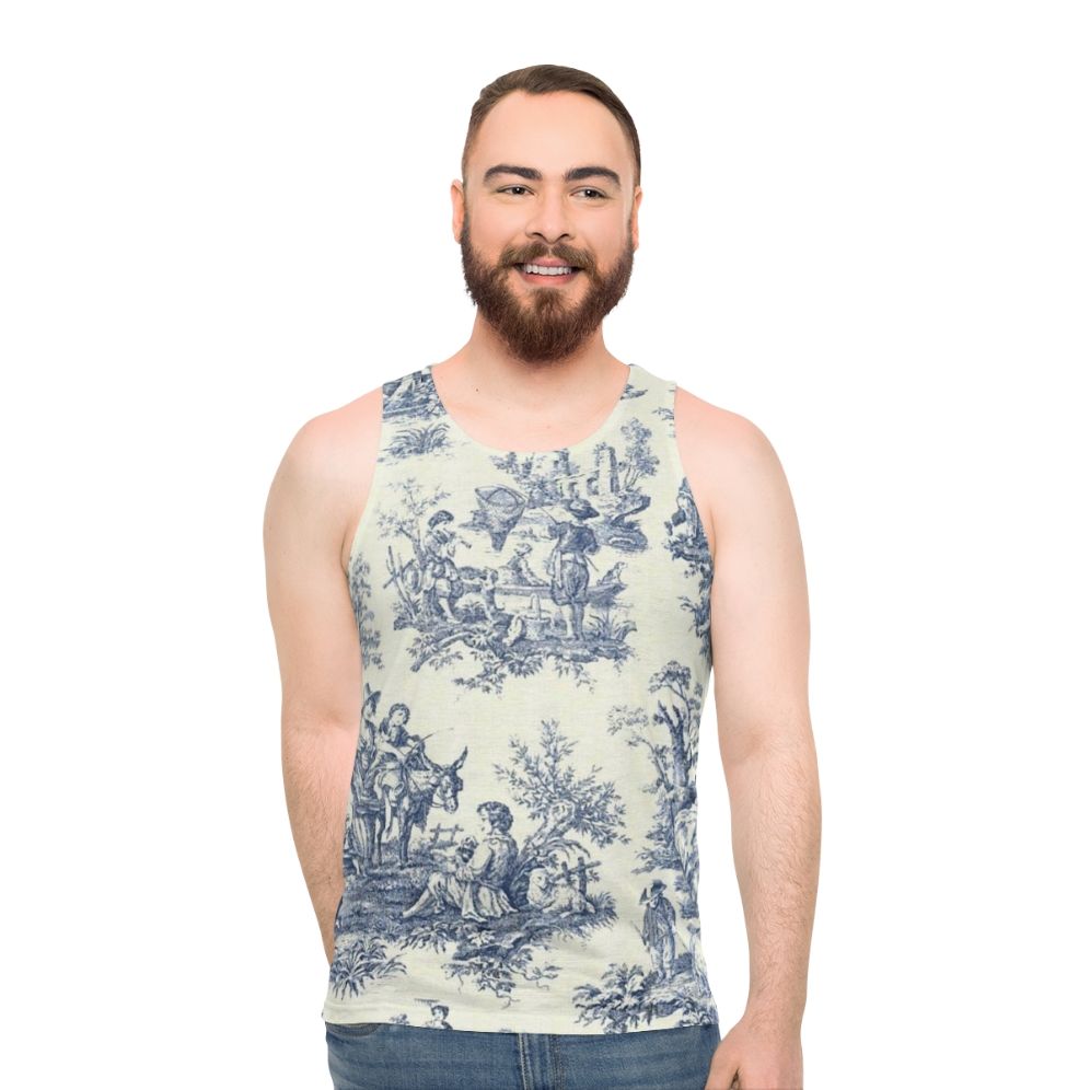 Powder blue French toile vintage floral designs unisex tank top - men