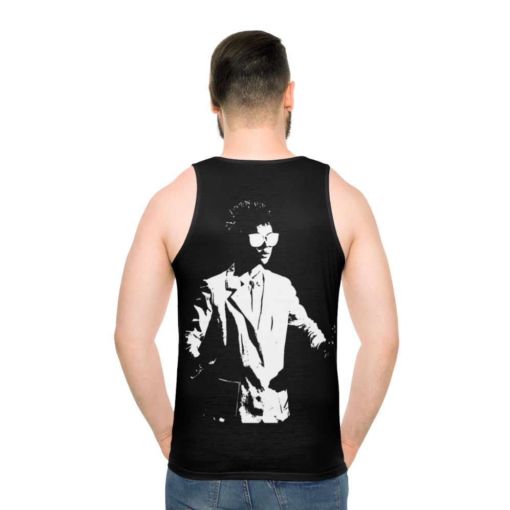 Big Science Unisex Tank Top featuring experimental music album art - men back