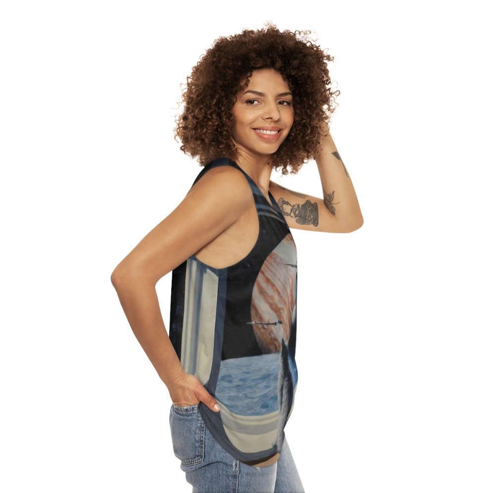 Unisex tank top with a space cat design - women side