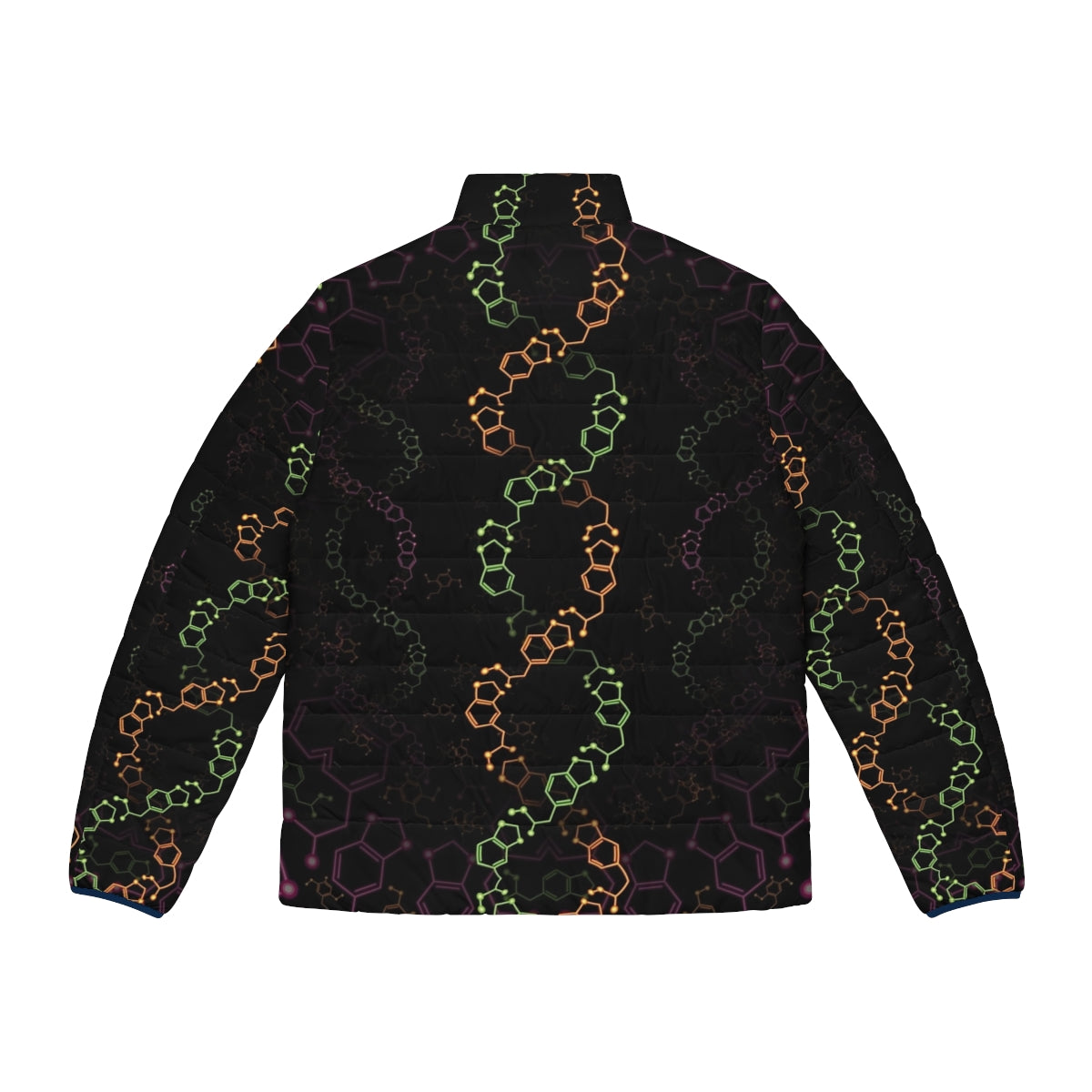 Psychedelic molecule-inspired puffer jacket with trippy, visionary design - Back