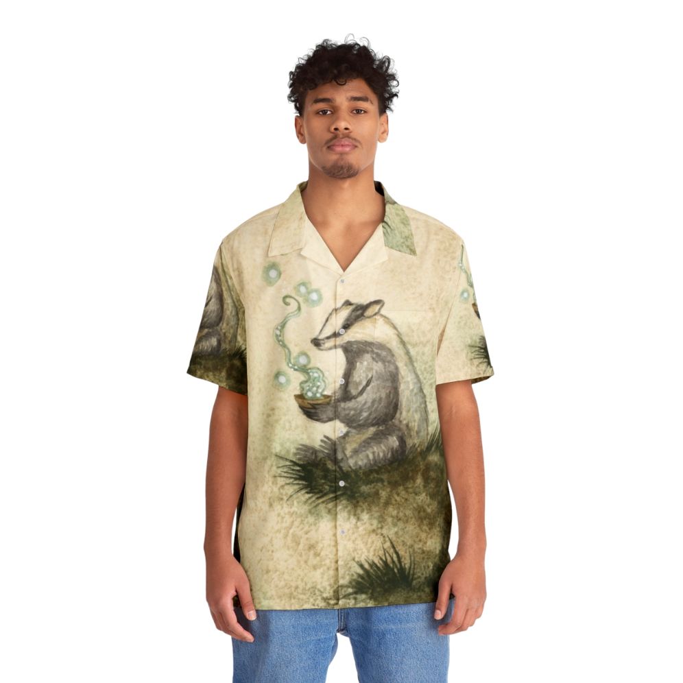 Badger Magick Hawaiian Shirt with Whimsical Fairy and Forest Design - People Front