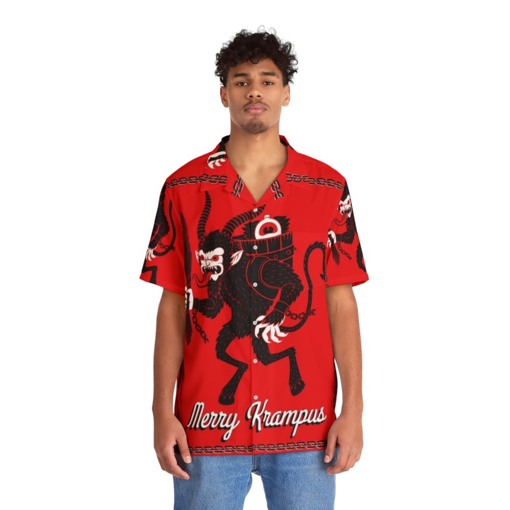 Merry Krampus Hawaiian Christmas Shirt featuring a mythical creature design - People Front