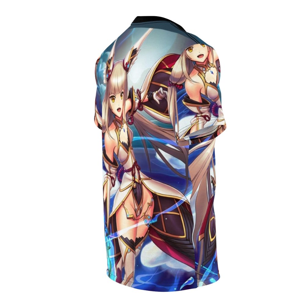 Vibrant anime-style illustration of the female character "Nia Blade" on a high-quality t-shirt - men right