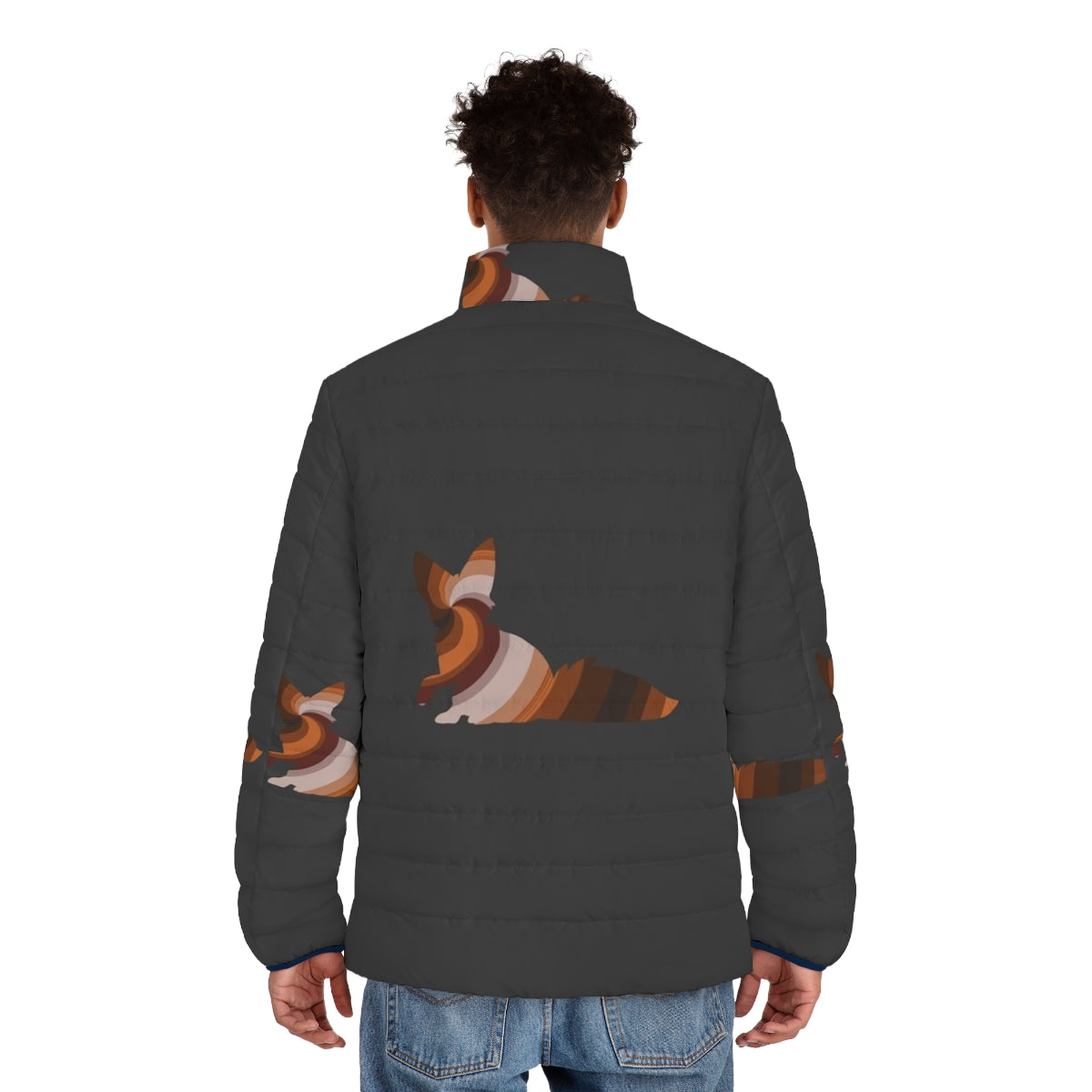 Vibrant watercolor-style illustration of a fox on a puffer jacket - men back