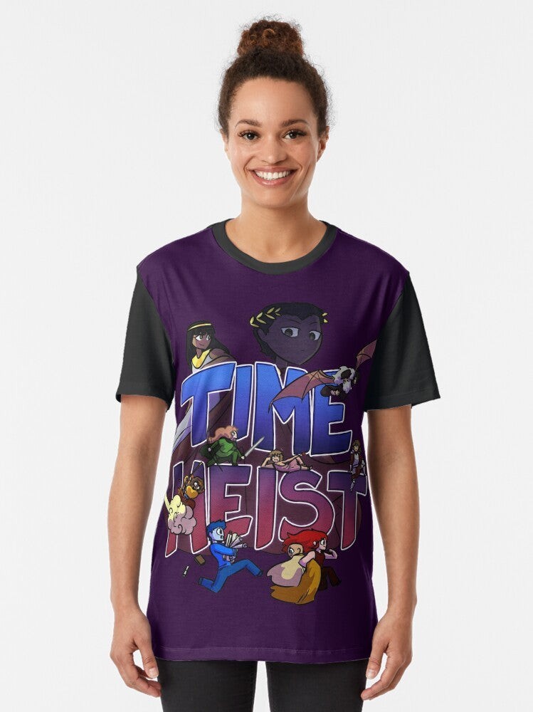 Time Heist graphic t-shirt featuring historical figures like Leonardo da Vinci, Cleopatra, and Julius Caesar - Women