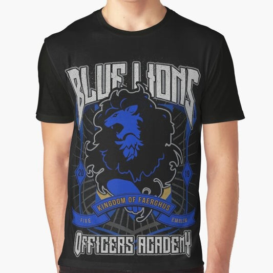 Blue Lions Crest Graphic T-Shirt featuring the iconic symbol from the Fire Emblem: Three Houses video game