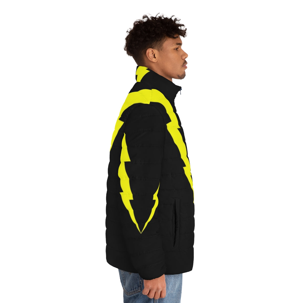 Electrifying lightning bolt puffer jacket with sci-fi inspired design - men side right