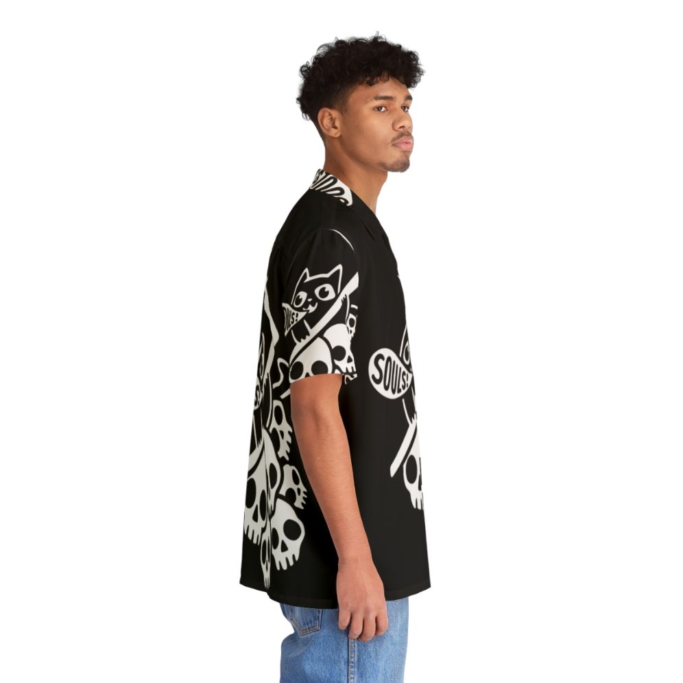 Cat Got Your Soul II Dark Hawaiian Shirt with Grim Reaper and Skeleton Bones - People Pight