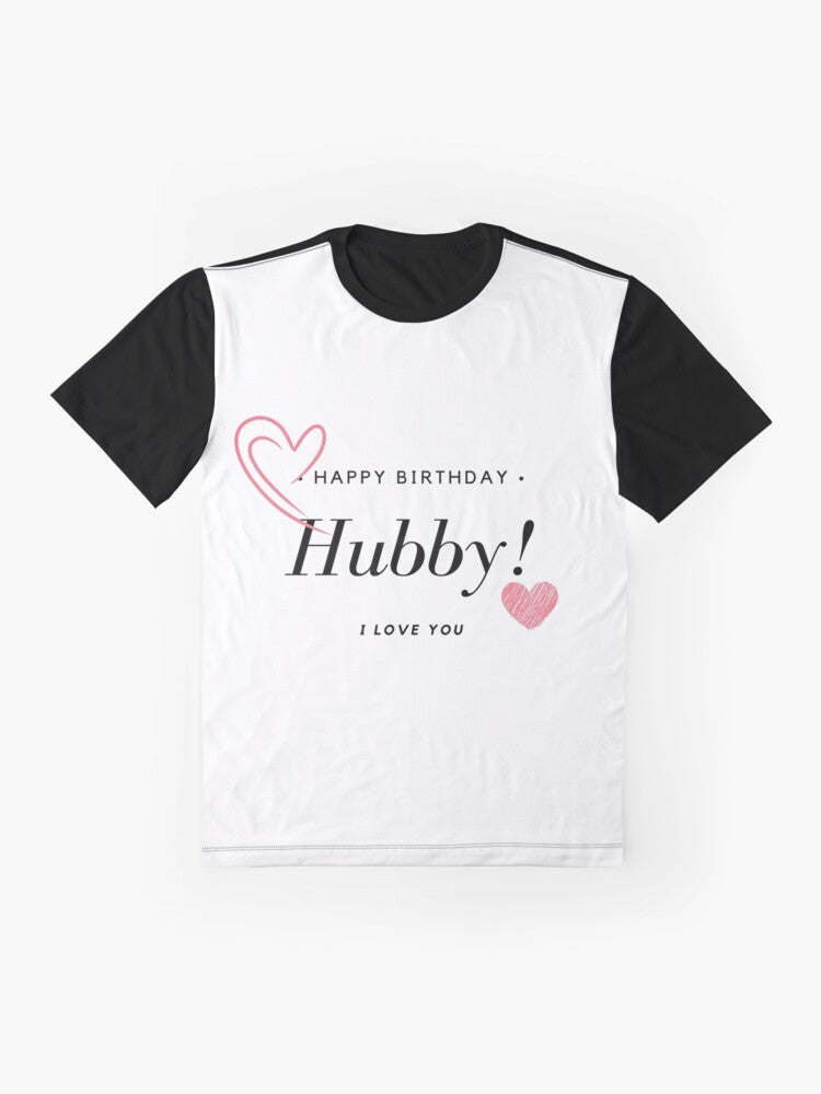 Funny graphic t-shirt with text "Special Birthday Gifts to Hubby" - Flat lay