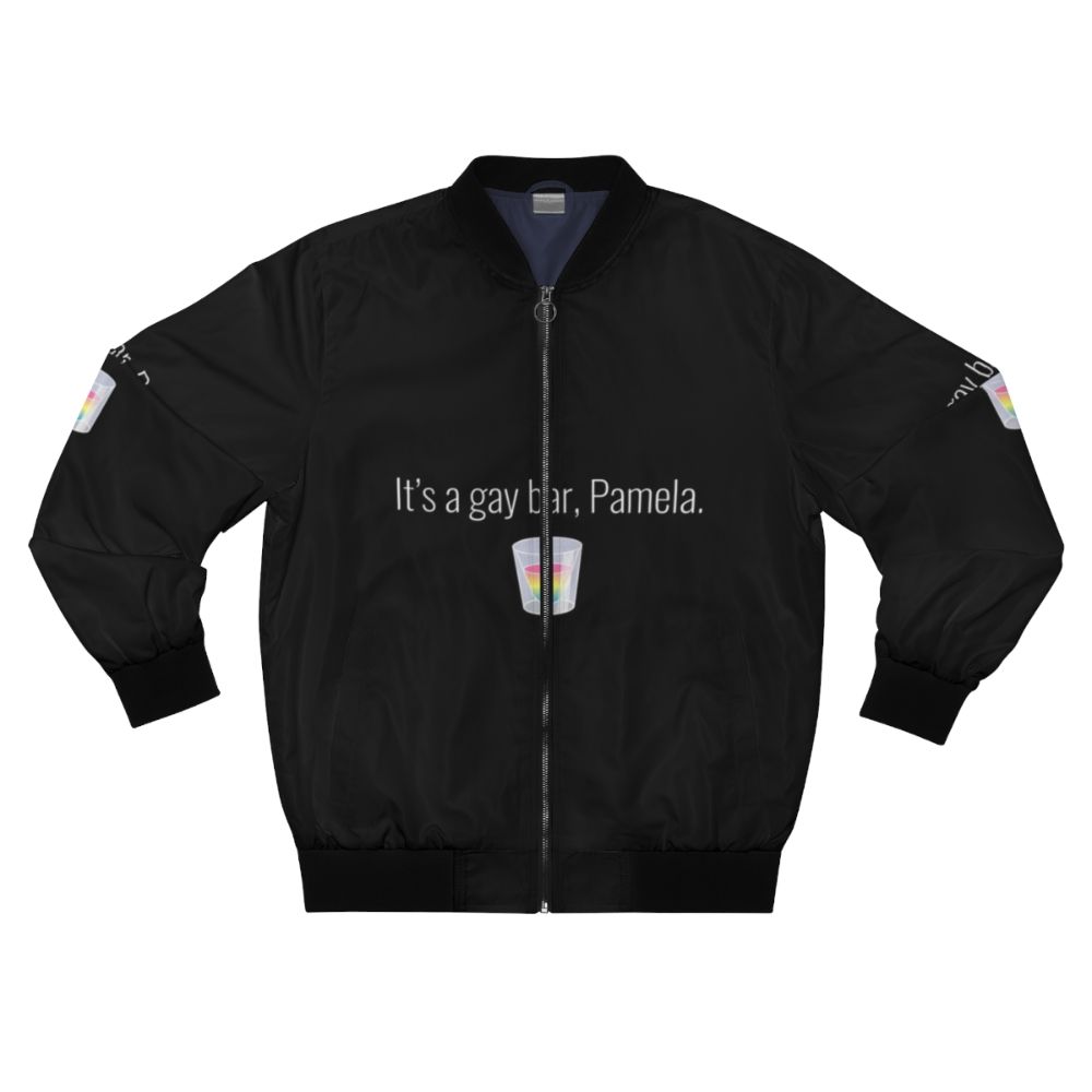 Bomber jacket with the text "It's a gay bar, Pamela."