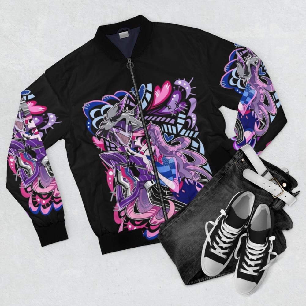 Hazbin Hotel Charlie Morningstar and Alastor Pride Month Bomber Jacket - Flat lay