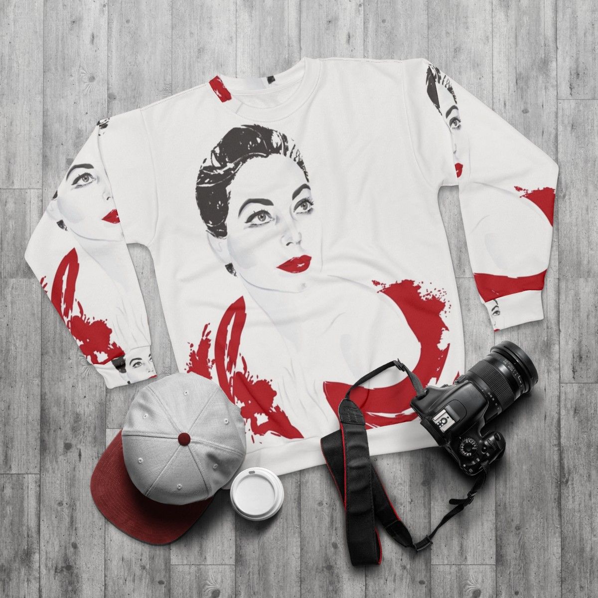 Ava Gardner Red Sweatshirt - Movie Star Icon Fashion - flat lay