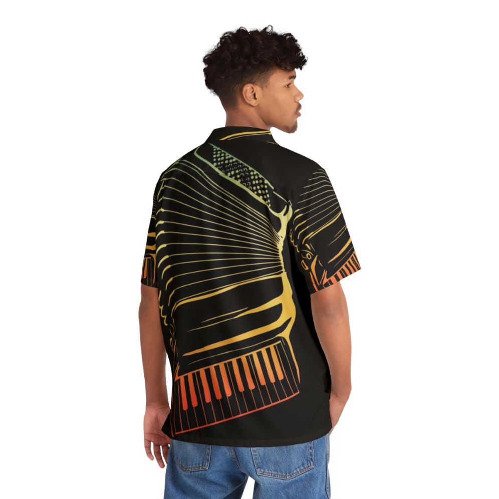 Air accordion musician playing Hawaiian shirt - Flat lay