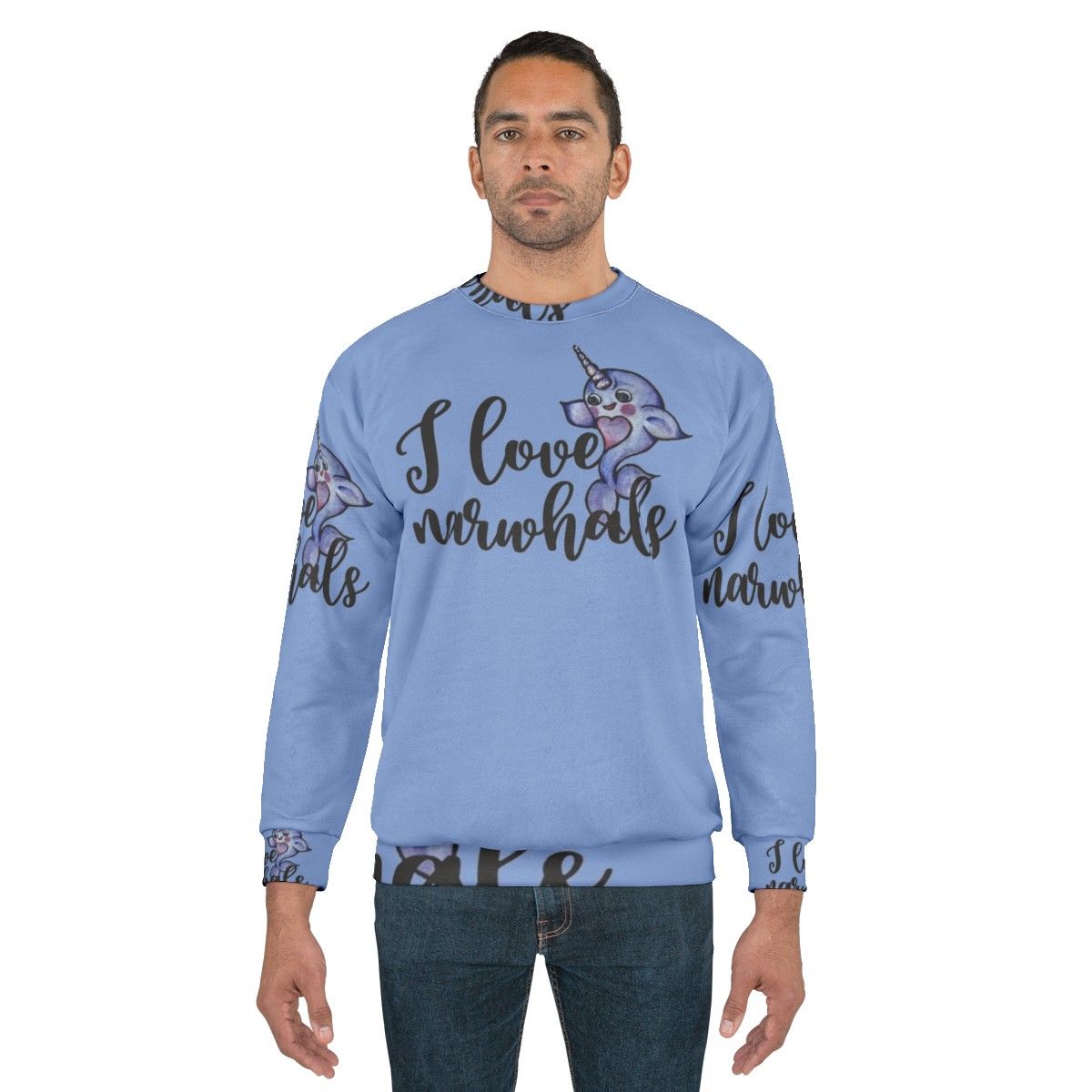 Soft pink and purple sweatshirt with a cute narwhal graphic - men