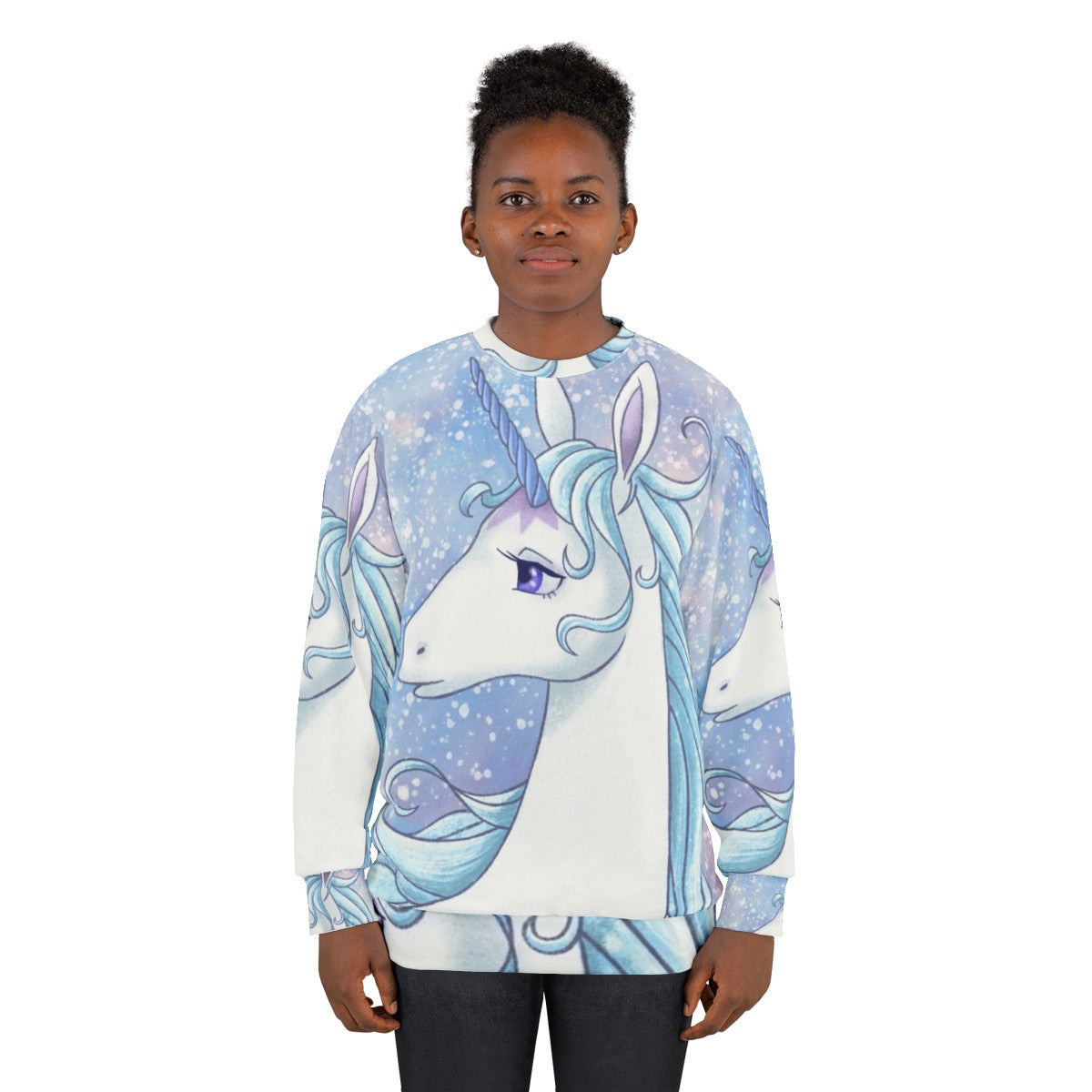 The Last Unicorn pastel-colored sweatshirt featuring a magical unicorn design - women