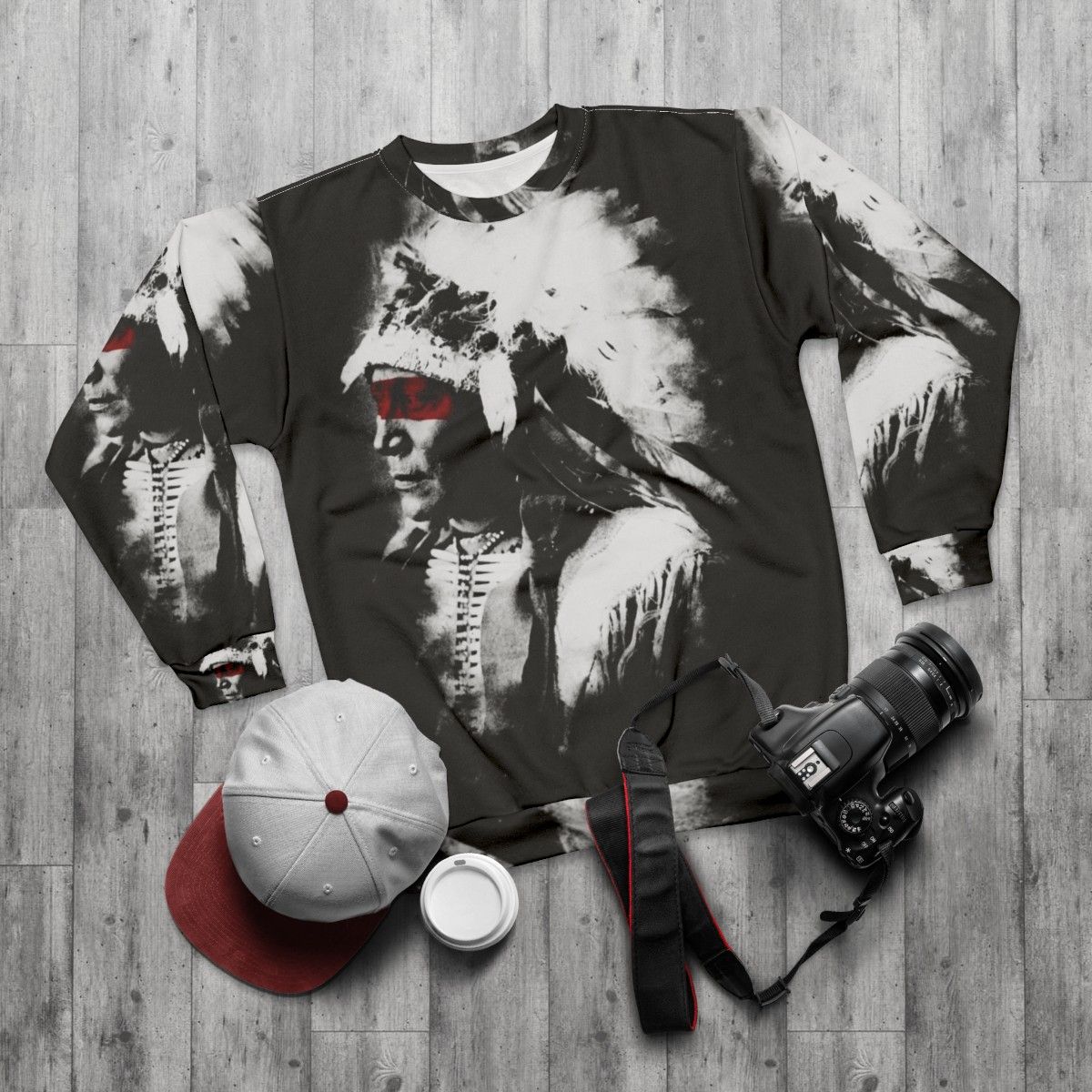 Native American sweatshirt with tribal design - flat lay