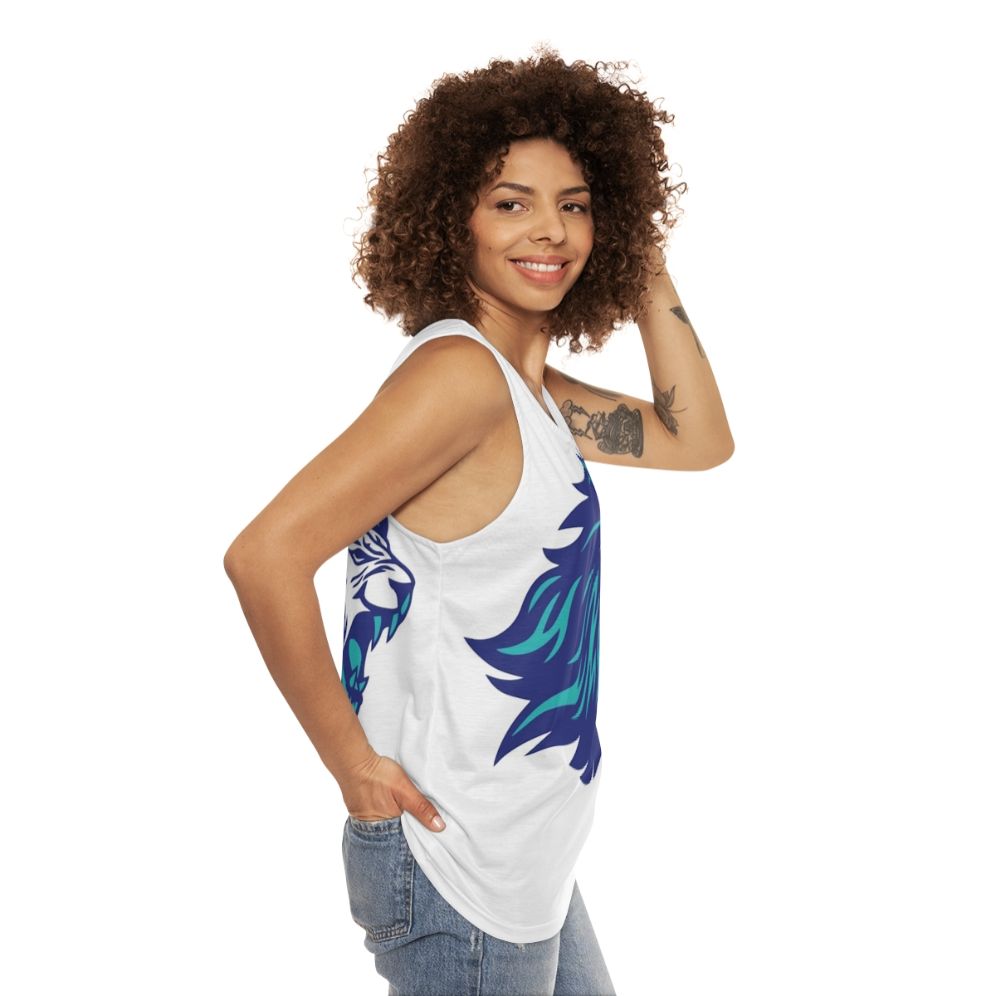 Blue Unisex Tank Top with Legendary Animal Power Design - women side