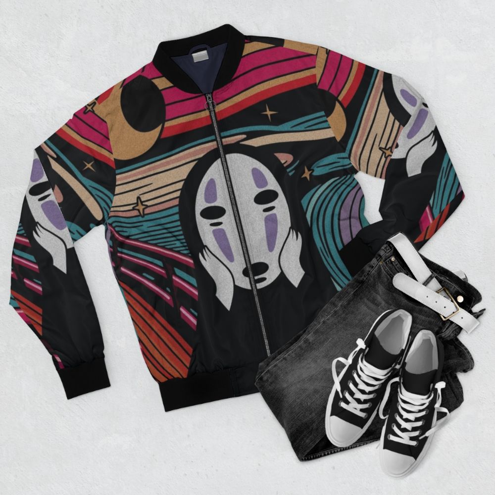 Studio Ghibli inspired "The Scream" graphic bomber jacket - Flat lay