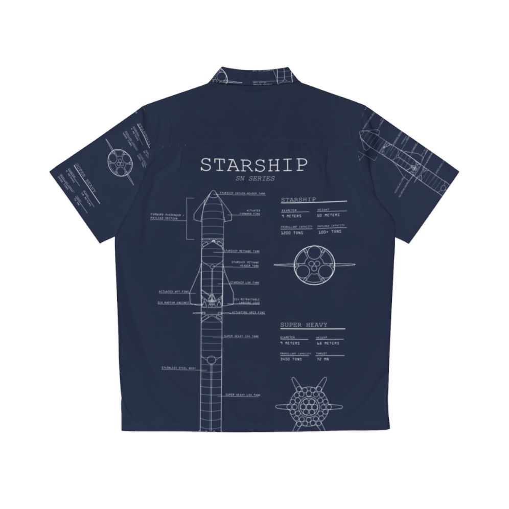 Spacex Starship Superheavy Blueprint Hawaiian Shirt - Back