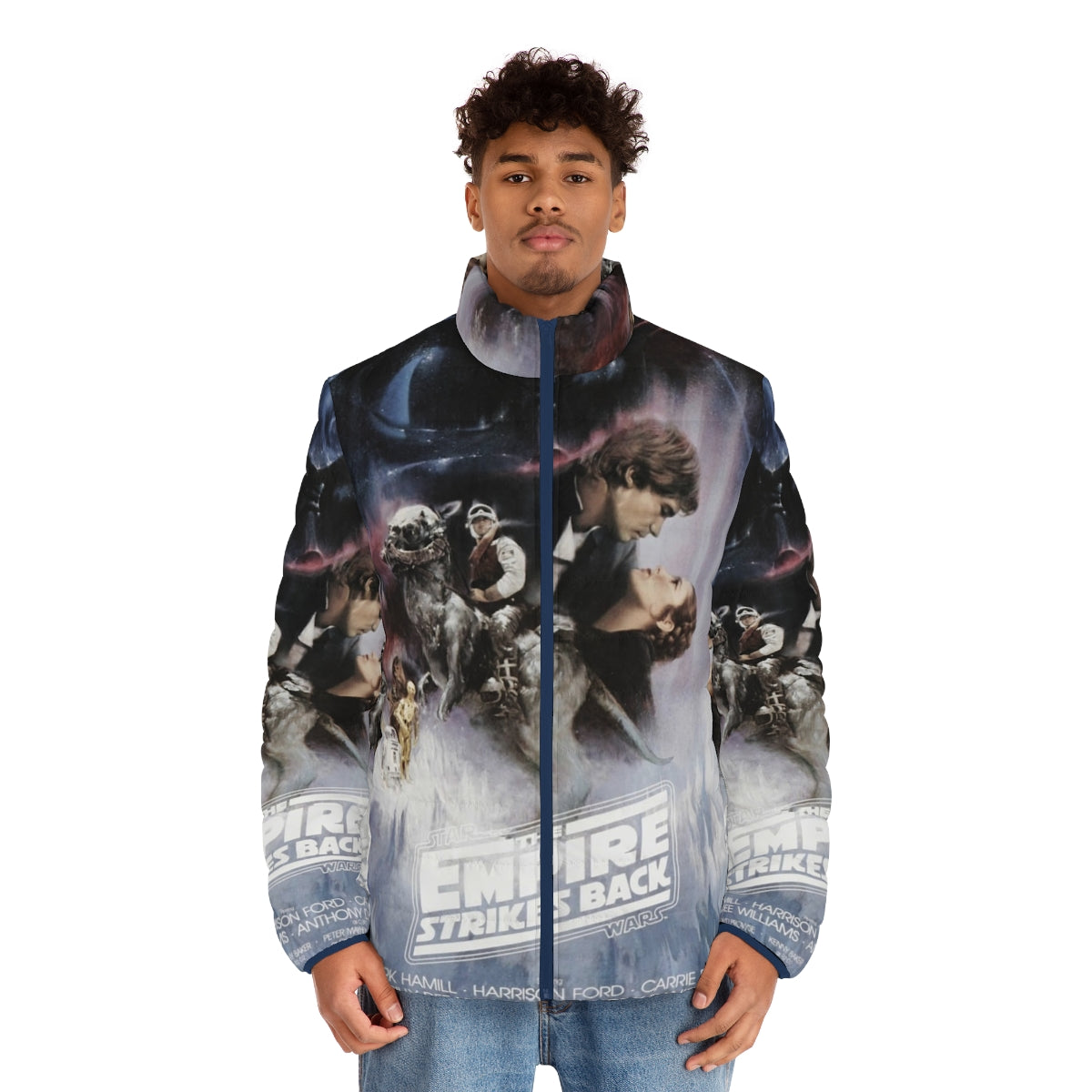 The Empire Strikes Back Movie Poster Puffer Jacket featuring the iconic Star Wars movie poster design - men front