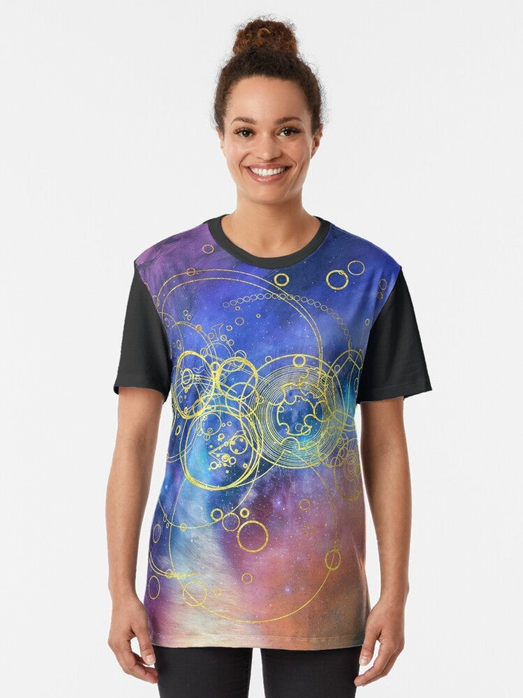 Time Lord graphic t-shirt with vortex hues and Gallifreyan design - Women