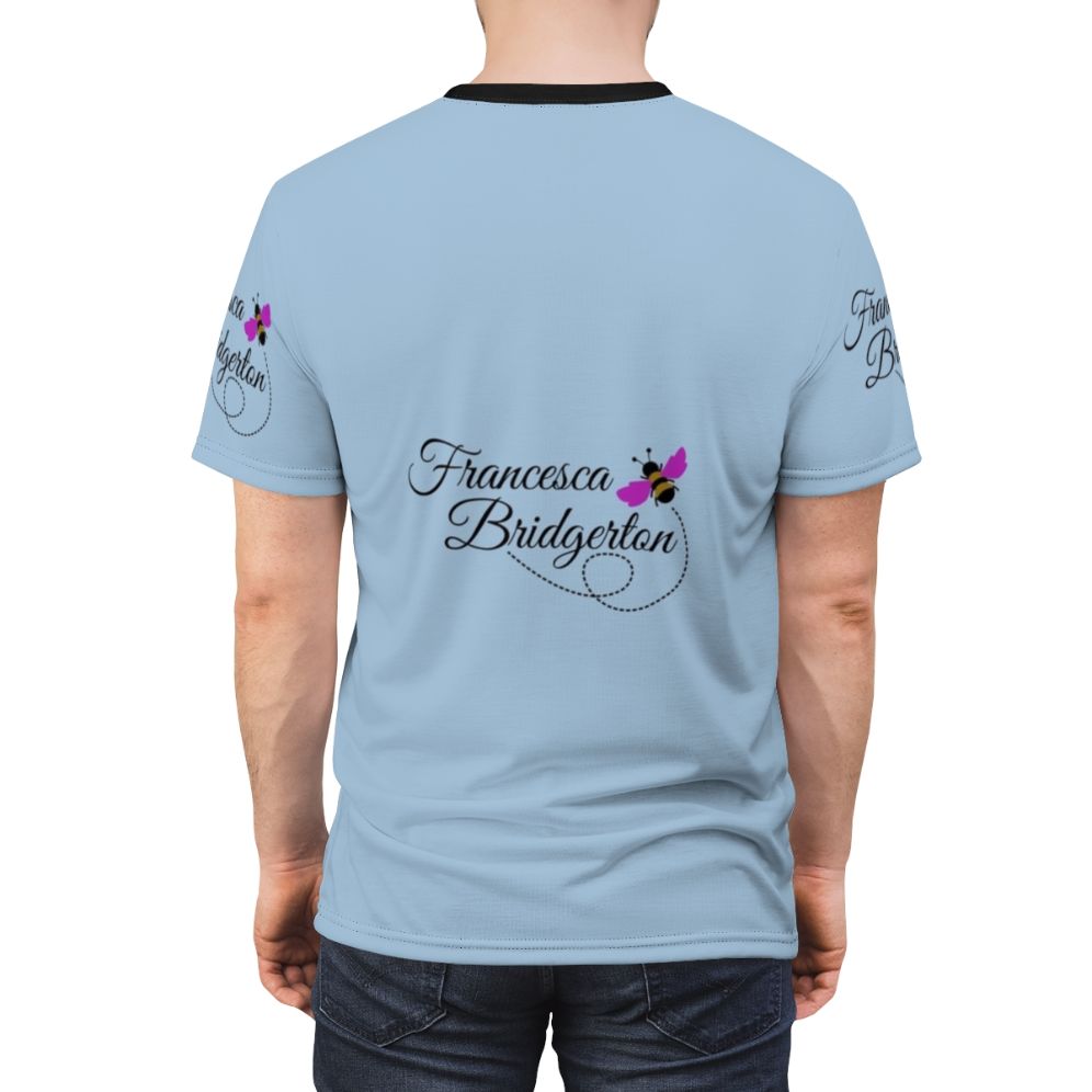 T-shirt featuring a design inspired by the character Francesca Bridgerton and a bee - men back