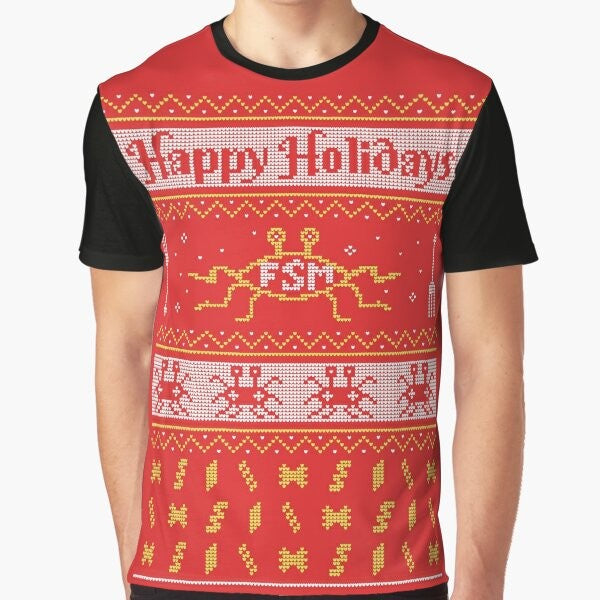 Pastafarian Christmas Sweater with Flying Spaghetti Monster Graphic