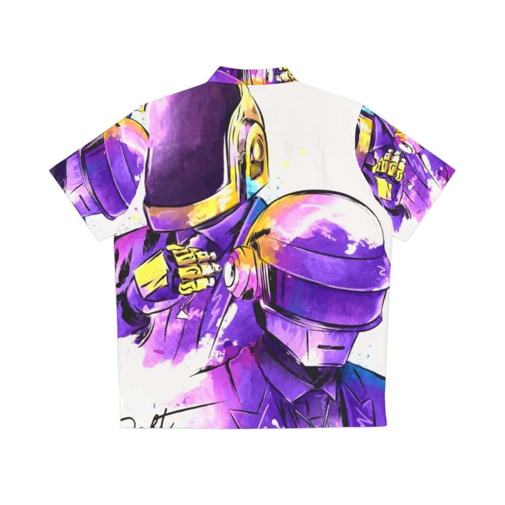 Daft Punk inspired Hawaiian-style shirt with watercolor music and band graphics - Back