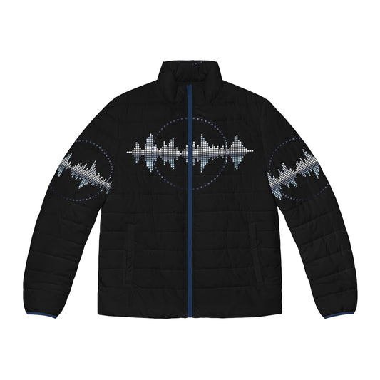 Puffer jacket with sound wave graphic design