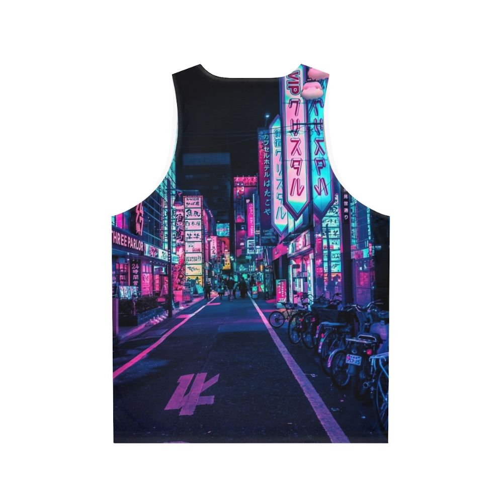 Futuristic neon unisex tank top with Japanese streetwear design - Back