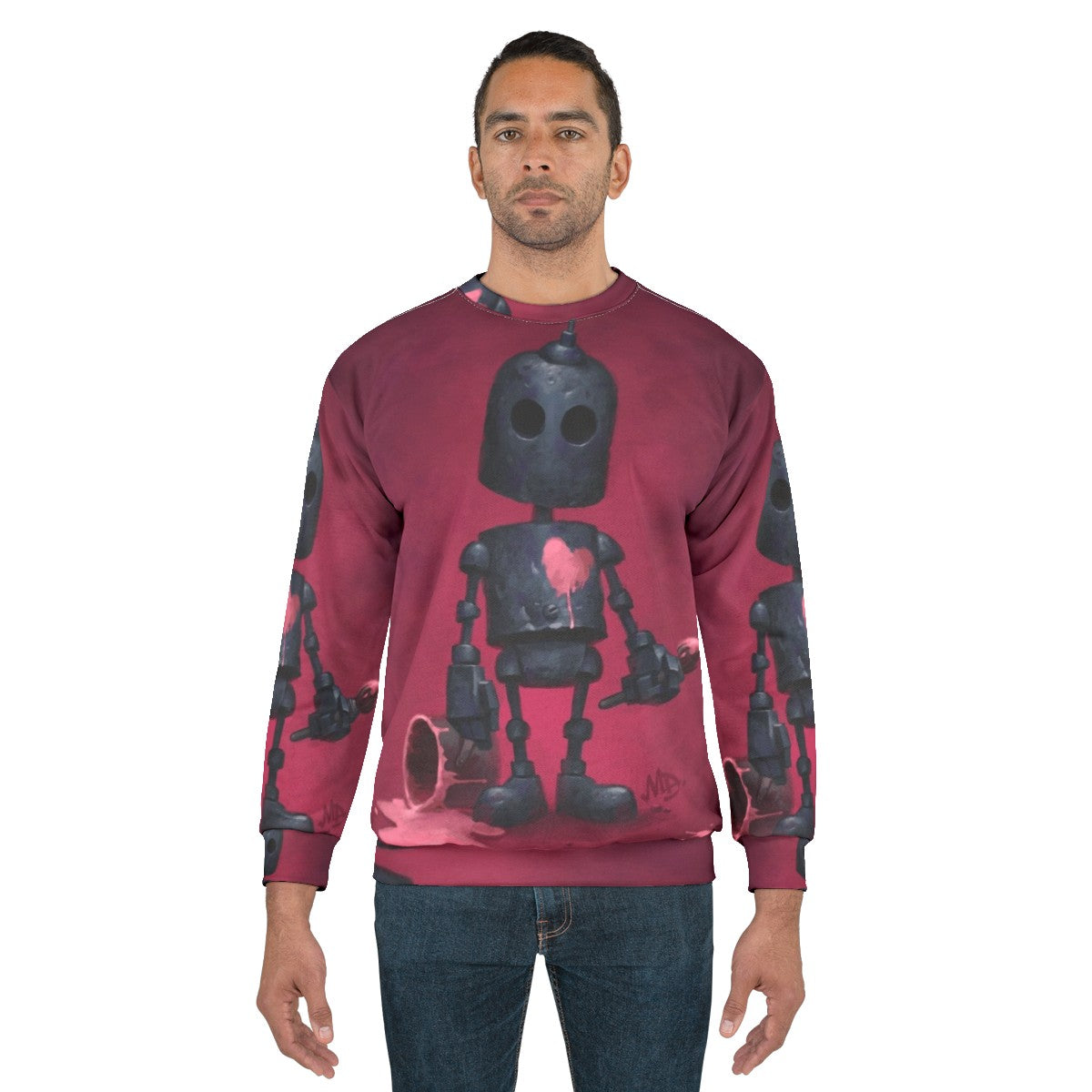 Heartbroken artist robot graphic on pink sweatshirt - men