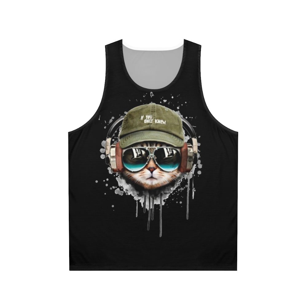 DJ Cat Unisex Tank Top with Headphones and Sunglasses