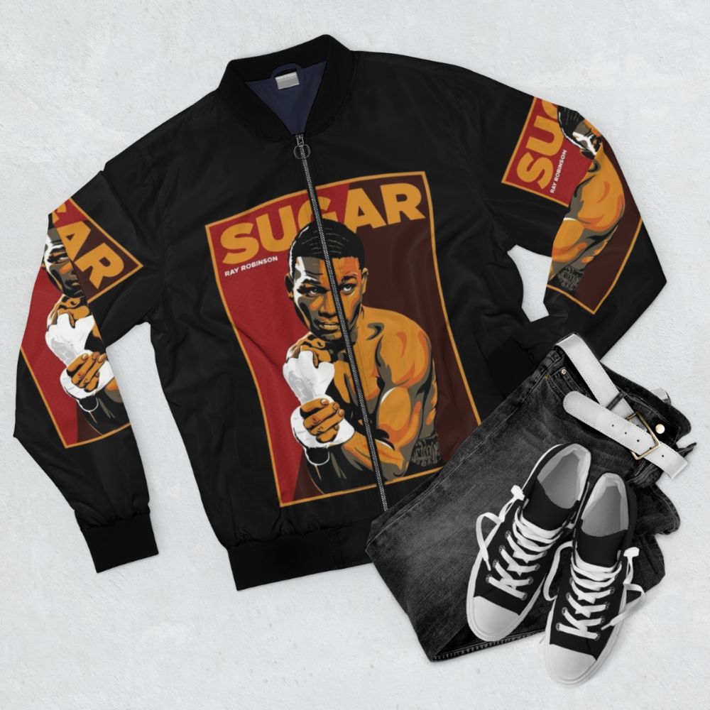 Sugar Ray Robinson Bomber Jacket - A Tribute to the Boxing Legend - Flat lay