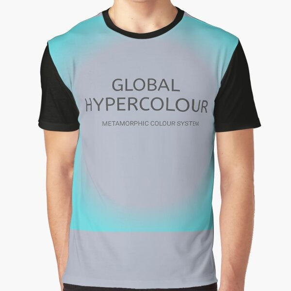 Vibrant and colorful graphic t-shirt with global hypercolor design