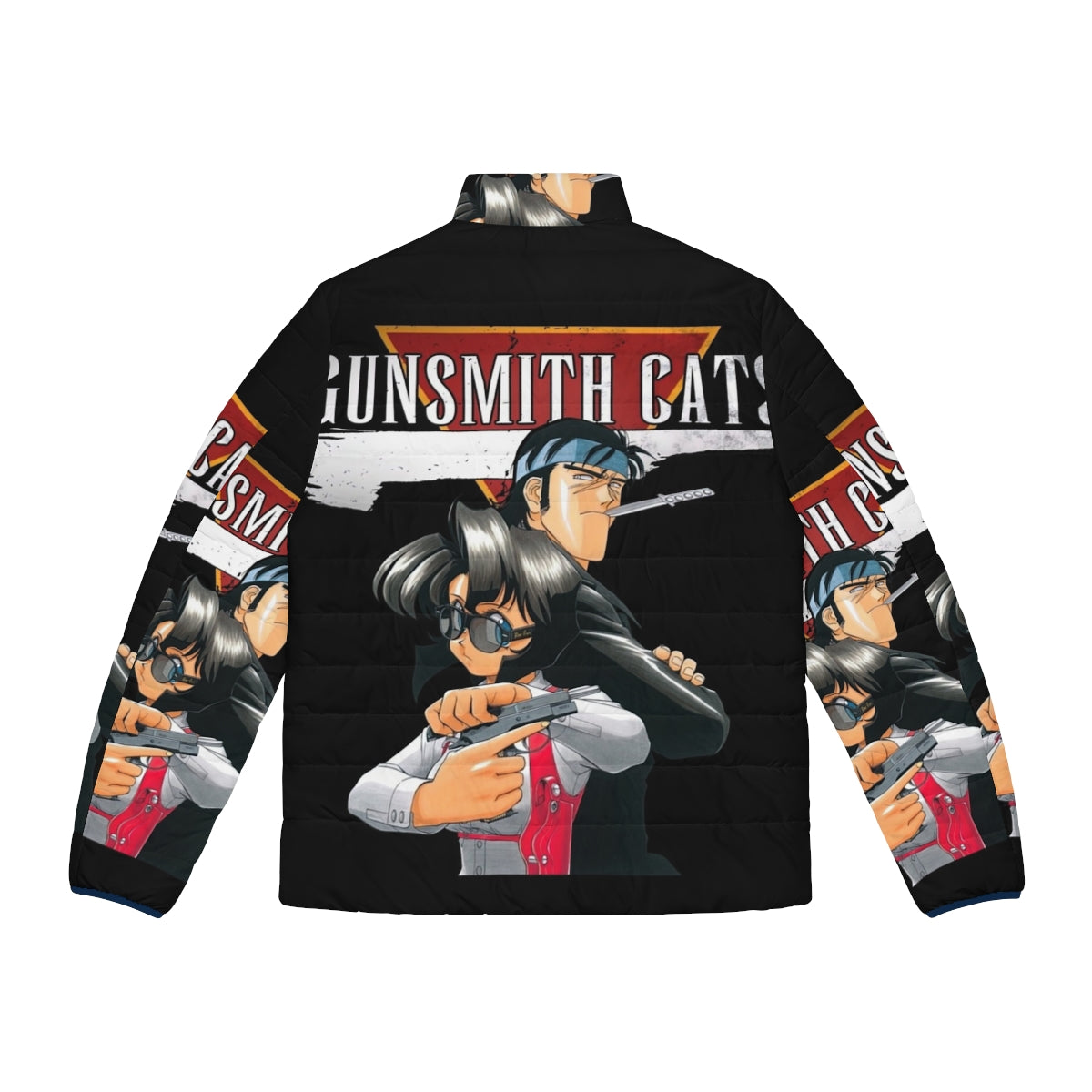 Vintage Gunsmith Cats anime puffer jacket with 90s Japanese manga inspired design - Back