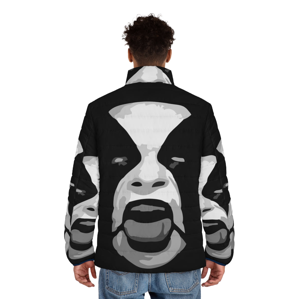 Abbath Black Metal Puffer Jacket with Corpse Paint Design - men back