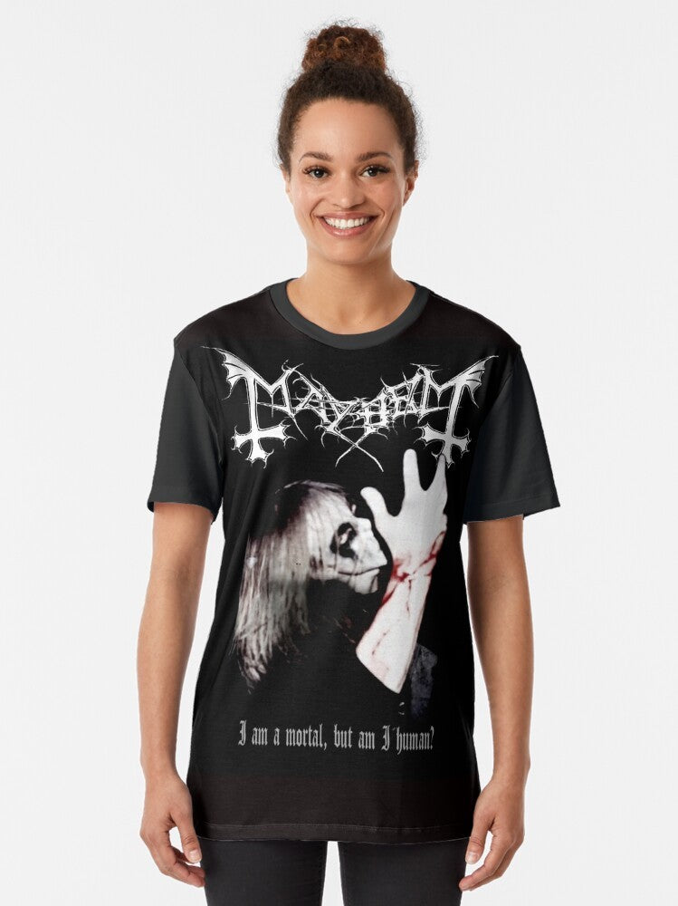 Mayhem Black Metal T-Shirt featuring the iconic band logo and band members - Women