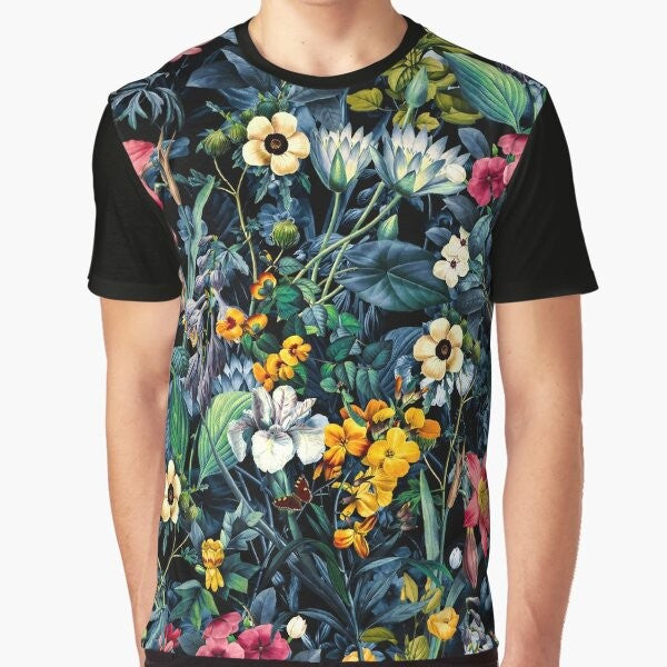 Exotic garden botanical graphic design on a t-shirt