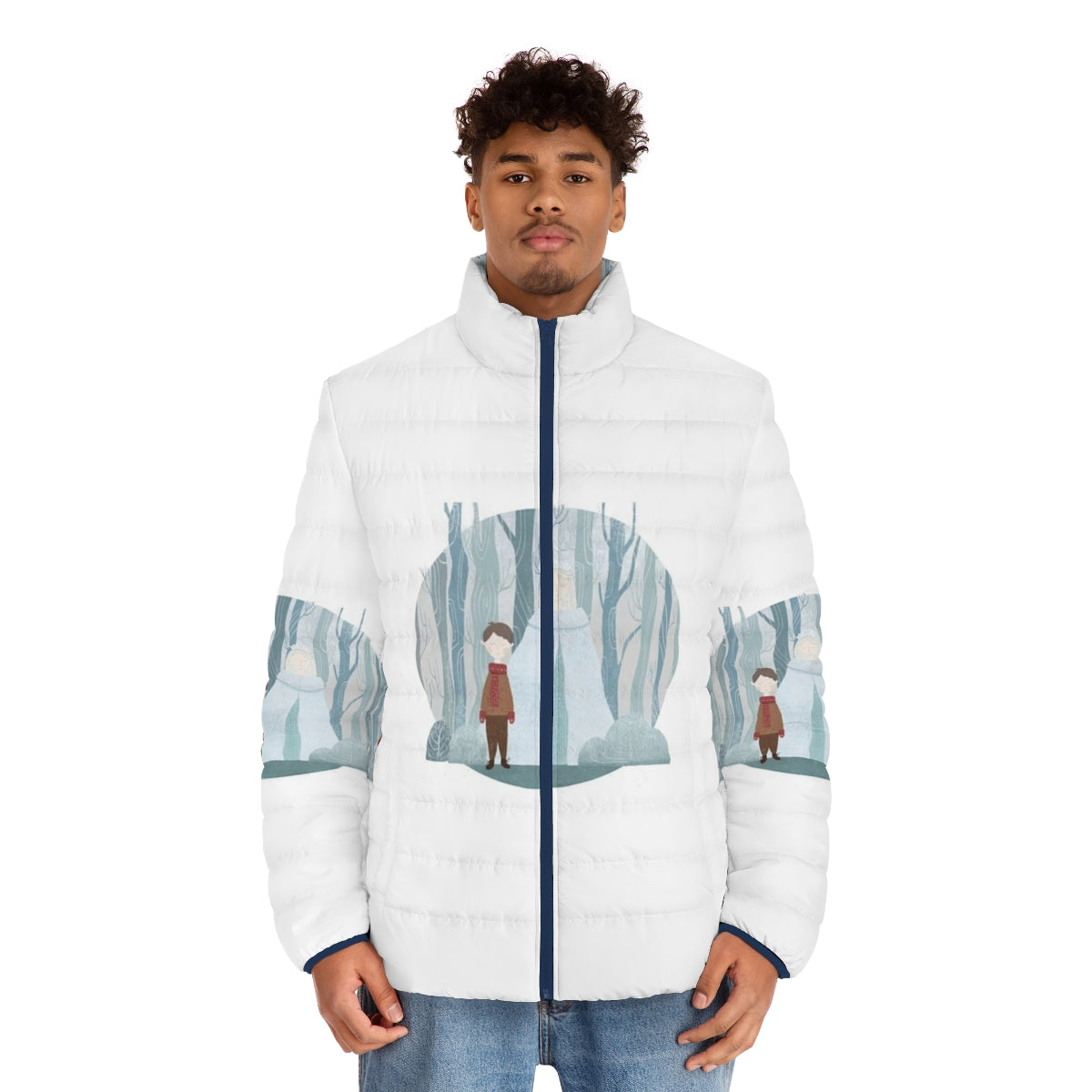 Snow Queen Puffer Jacket featuring enchanting digital art design - men front